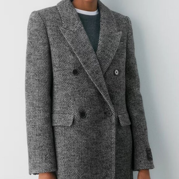 NWT Aritzia Babaton The Constant Coat -- Herringbone Black/White 2XS - Picture 4 of 10